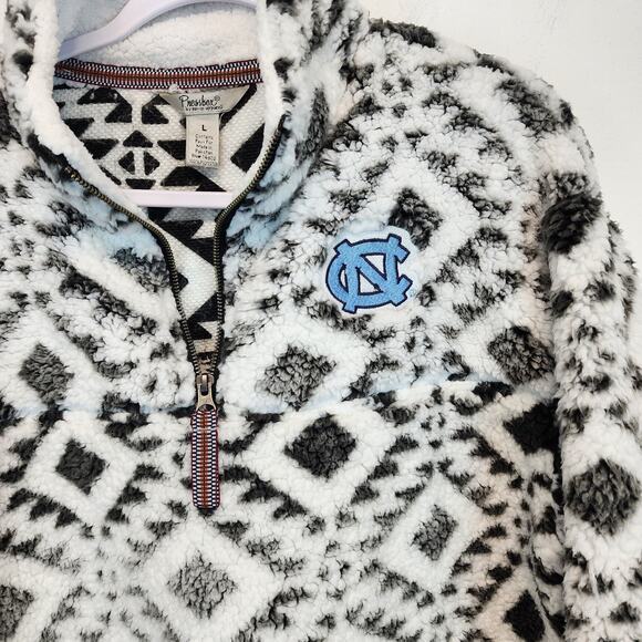 North Carolina Tar Heels 1/4 Zip Sherpa Jacket Size L Gray Relaxed Aztec Print - Picture 4 of 12